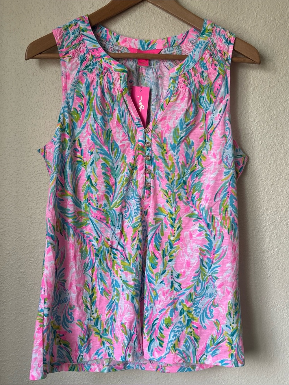 Lilly Pulitzer Pink Tropical Leaf Print Tank